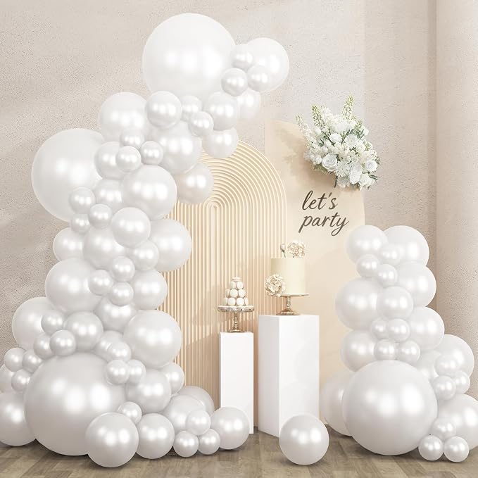 RUBFAC 135pcs Pearl White Balloons, Latex Balloon Different Sizes 18 12 10 5 by RUBFAC