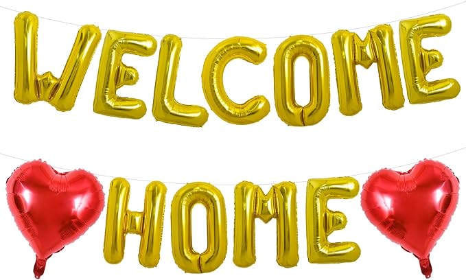 TONIFUL 16 Inch Gold WELCOME HOME Foil Letter Balloons Banner Decorations | by TONIFUL