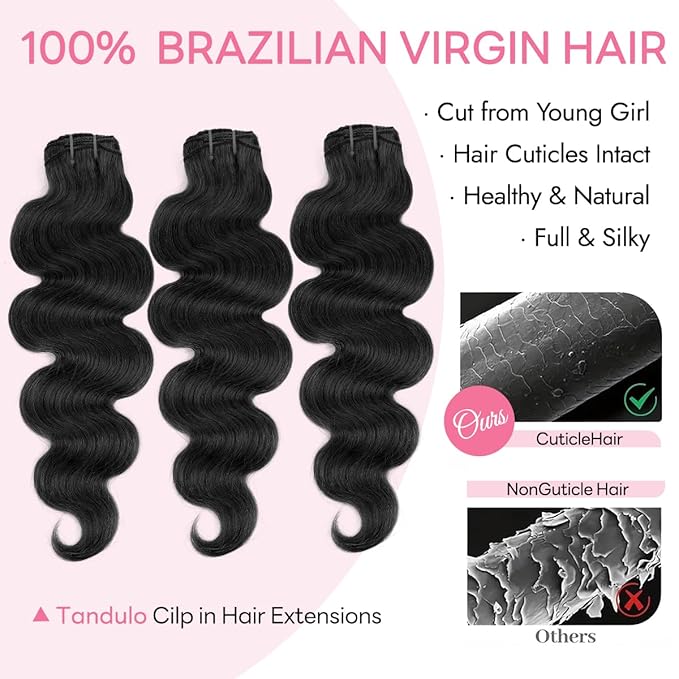 Clip in Hair Extensions Real Human Hair Body Wave 1B Natural Black Clip in 100% Brazilian Remy Human Hair Extensions 8pcs Per Set with 18 Clips Double Weft 20 Inch 105g/3.6oz