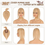 Rich Choices Hair Toppers for Women Real Human Hair 100% Remy Human Hairs Topper With Bang for Thinning Hairs Clip in Silk Base Topper 10 Inch #12P613 Golden Brown Mix Bleach Blonde