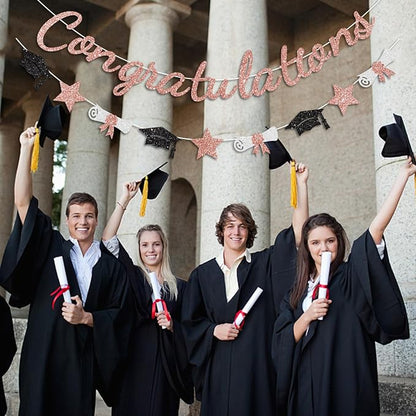 Congratulations Banner Rose Gold Graduation Decorations Class of 2026 Prestrung - Image 5