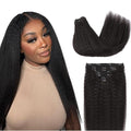 Lashey Kinky Straight Clip in Hair Extensions for Black Women, 18 Inch 7pcs 120g #1B Natural Black, Clip in Hair Extensions Real Human Hair Lace Clip Ins Thick Human Hair