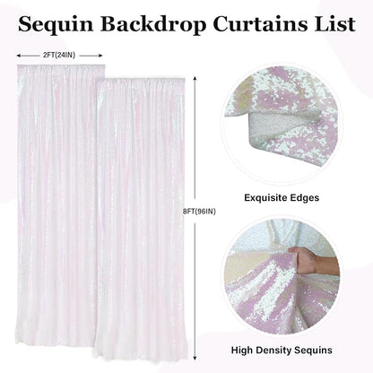 PartyDelight Iridescent White Sequin Backdrop Curtains 2x8ft 2 Panels | Color - Image 4