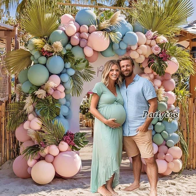 Pink Blue Green Balloon Arch Double Stuffed Dusty Green Pastel Blue Blush Mauve - Image 8