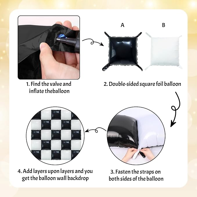 HILAVO Black and White Square Foil Balloon Wall - Image 8