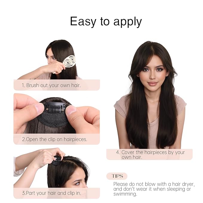 2 Pcs Clip In Hair Volumizer 8 Inch Heat Resistant Hair Pieces Thick Synthetic Extension Hairs Adding Extra Volume Hairs Extensions Clip Ins Short for Women with Thin & Fine Dark Brown