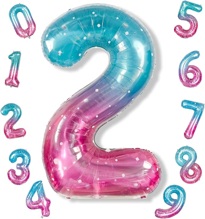 Mermaid 2 Balloons, 40 Inch Giant Rainbow Starry Helium Mylar Foil Number 0-9 by Isndare