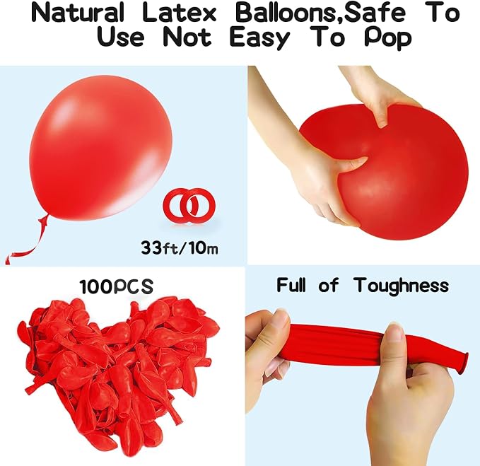 EMART Red Balloons 12 Inch 100pcs, Latex Balloons - Image 3