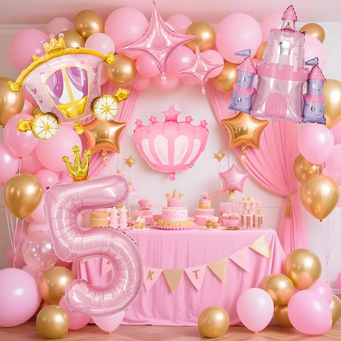 Minyu 6-Piece Princess Theme Party Decoration Set: Princess Carriage + Pink - Image 6