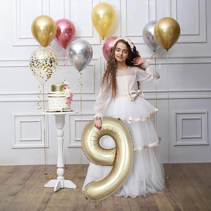 Light Gold Purple Number 9 Balloon, 40 Inch Metallic Gold Foil Number Balloons - Image 5