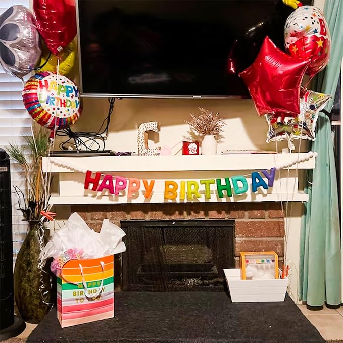 Pre-Strung Happy Birthday Banner, Felt Ball Garland HAPPY BIRTHDAY Garland | 3D - Image 7