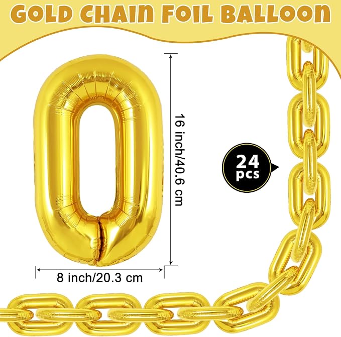 24 Giant Gold Chain Balloons, 16 Inch Foil Balloons - Image 2