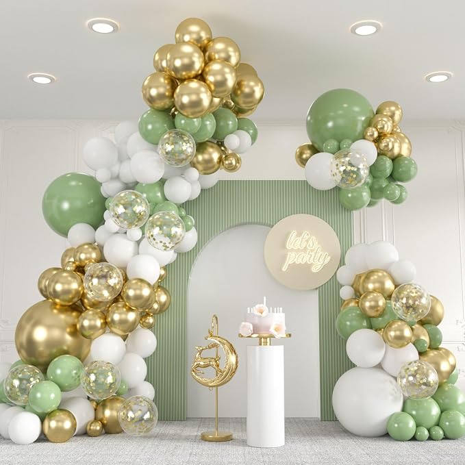 136pcs Sage Green Gold White Balloons Garland Arch kit, 18 12 10 5 Inch Olive by ZizasAry