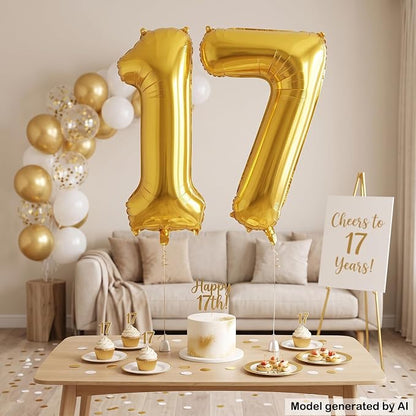 40 Inch Gold Number 17 Foil Balloon - Image 3