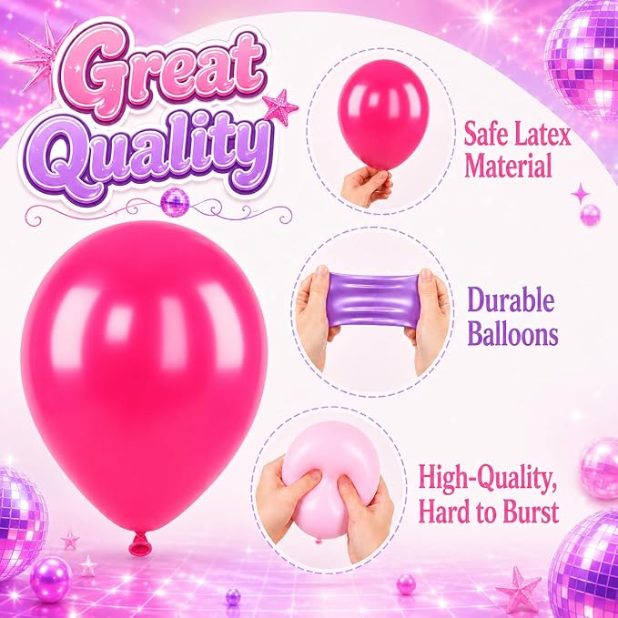 Pink Purple Balloons for Girls Party Decor | 12 Inch Pink Purple Balloons - Image 3