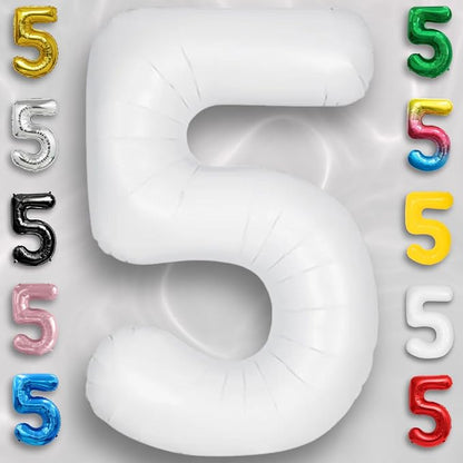 White Number Balloon 5 Mylar Foil Balloons 32 inch - Image 2