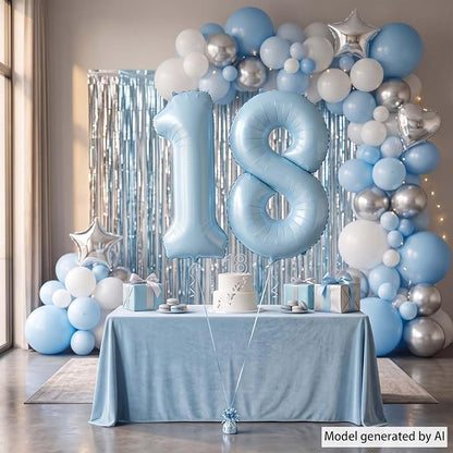 Baby Blue Number 18 Balloon 40 Inch, Sky Pastel Foil Digit Party Supplies | - Image 3