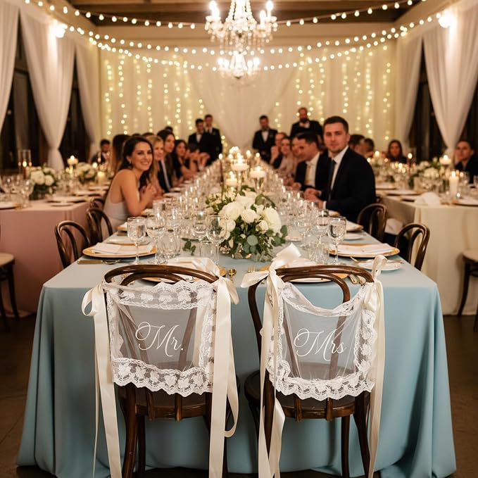 Sheer Lace Mr & Mrs Wedding Signs - Image 6