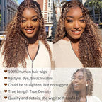 CYNOSURE 18 Inch Highlight Ombre Deep Curly Lace Front Wigs Human Hair 13x5 HD Transparent Lace Frontal Wig Honey Blonde Jerry Curly Wig Human Hair Pre Plucked 180 Density for Women