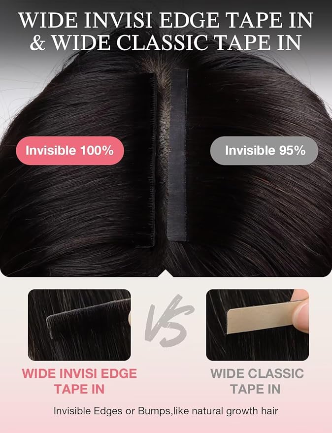 DOORES Invisi Edge Wide Tape in Human Hair Extensions, Dark Brown to Chestnut Brown 4PCS Injection Tape ins 20g 18 Inch, Injected 3 Inch Wide Extensions Straight for Thinning Hair