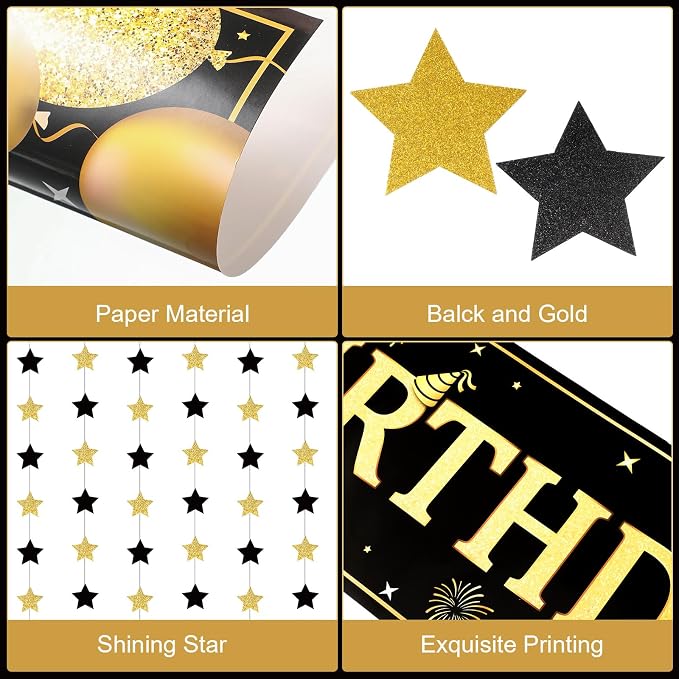 Blosssound Happy Birthday Door Decorations Golden Door Cover Banner Black and - Image 2