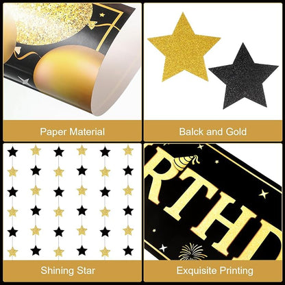 Blosssound Happy Birthday Door Decorations Golden Door Cover Banner Black and - Image 2