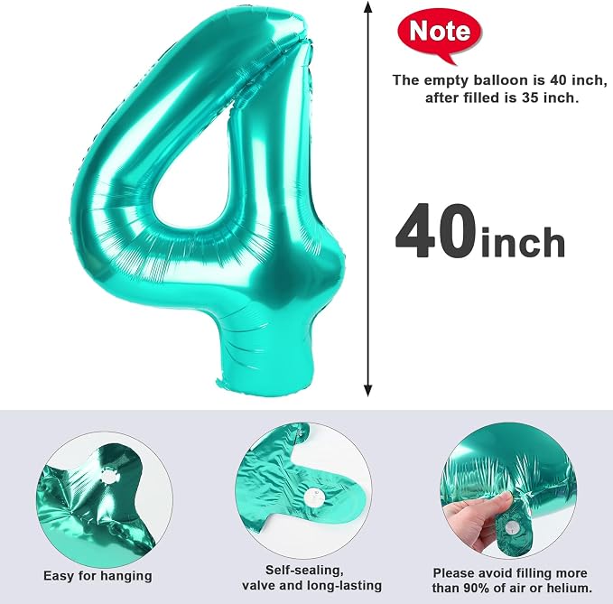 4 Balloon Numbers Party Decorations, 40In Blue-green Balloons - Image 5