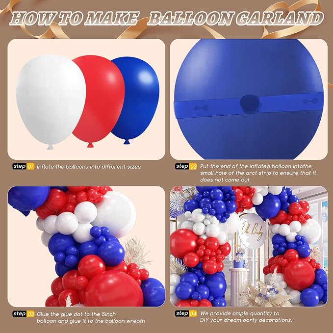 412Pcs Red White and Blue Balloons Garland Arch Kit, 5 10 12 18 inch Red White - Image 3