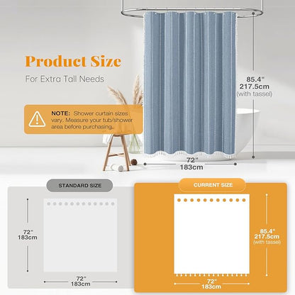 72x84 Long Boho Farmhouse Linen Heavy Duty Cloth Shower Curtain, 330GSM Linen - Image 3