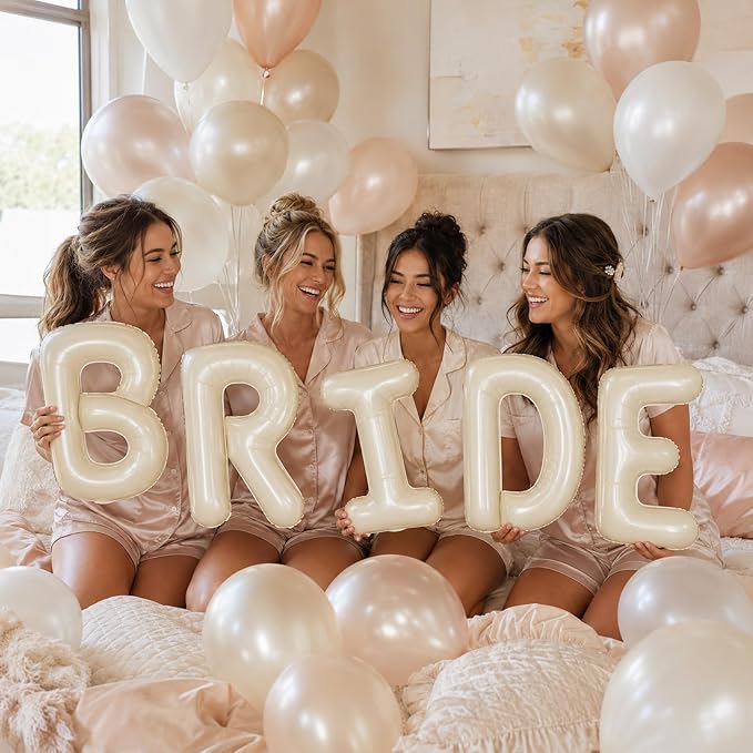 BRIDE Balloons Bachelorette Party Decorations, 16 inch Cream Beige Bride Letter - Image 4