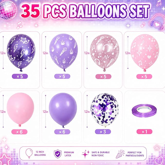 HILAVO Korean Pop Balloons, 12 Inch Metallic Pink Purple Pattern Balloons - Image 2