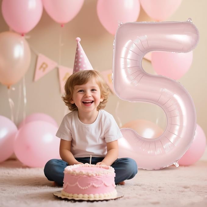 Light Pink Number 5 Balloon, 40 Inch Giant Mylar Number Balloons, Large Foil - Image 5