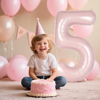 Light Pink Number 5 Balloon, 40 Inch Giant Mylar Number Balloons, Large Foil - Image 5