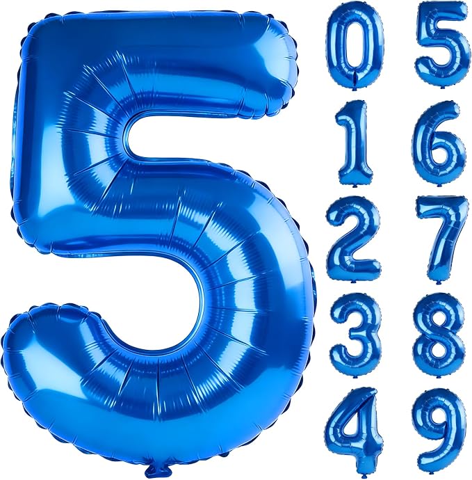 40 Inch Number 5 Balloons for 5th Birthday Party Decorations, 0-100 Dark Blue by FOBELEC