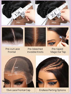 YIROO Chestnut Brown Ombre Yaki Straight Bob Wig Human Hair, 13x4 Lace Front Glueless Wig with Drawstring, Pre Everything Pre Cut Pre Plucked Pre Bleached Knots Natural Hairline Short Bob Wig 12Inch