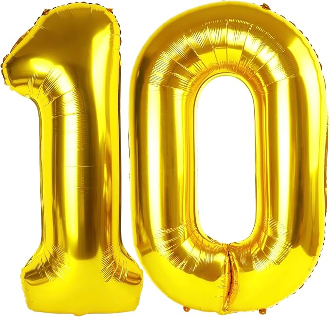 10 Balloon - Gold Birthday Number Balloons, 40 Inch Decorations Men Women | by ALPHADELTAPI