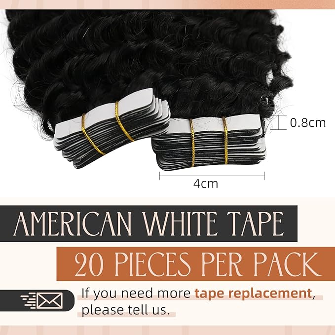 Sunny Hair Curly Tape in Hair Extensions Human Hair Kinky Curly Tape in Extensions for Women Real Hair Natural Black Tape in Human Hair Extensions 16 inch 50g