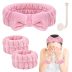 Face Wash Headband Set with Microfiber Wristbands and Holder - Absorbent Spa Wrist Scrunchies for Cleansing
