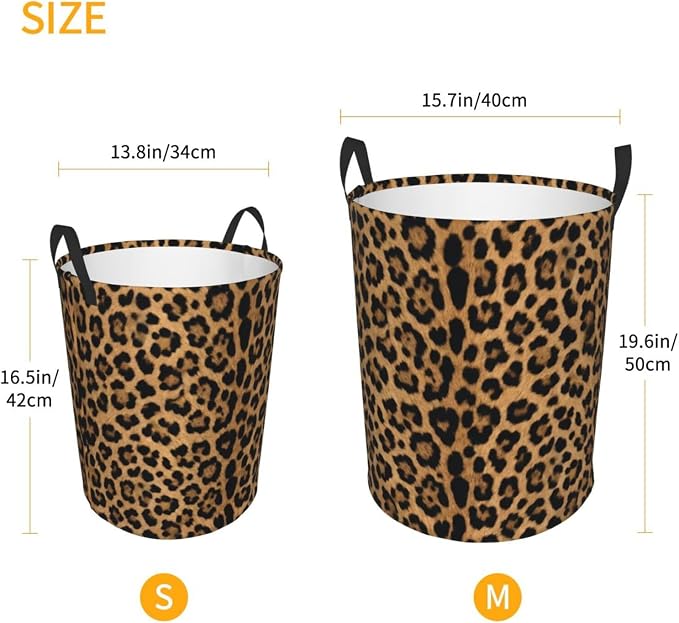 Leopard Cheetah Round Laundry Hamper Wildlife Fur Print Storage Basket Toys - Image 4