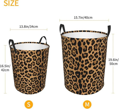 Leopard Cheetah Round Laundry Hamper Wildlife Fur Print Storage Basket Toys - Image 4