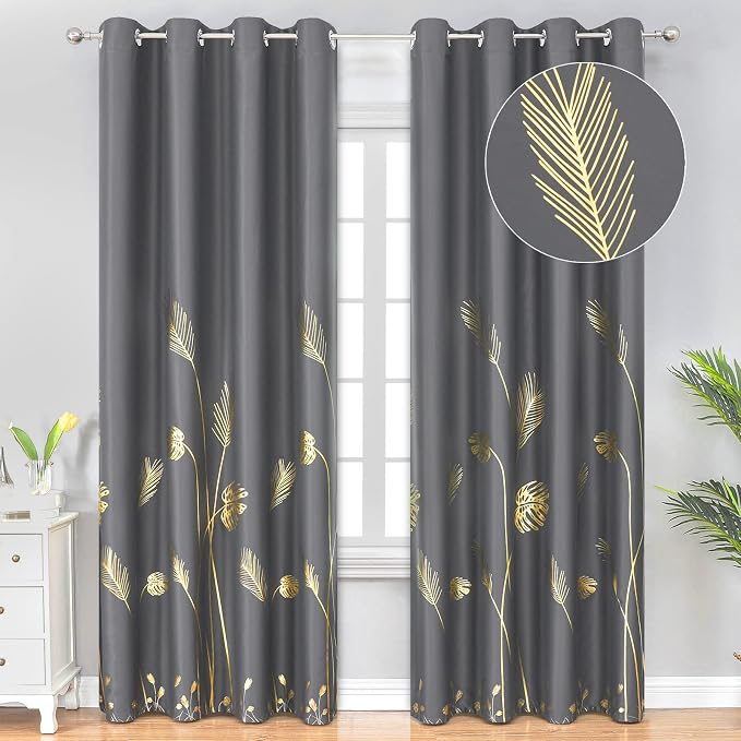 Dark Grey Blackout Curtains & Drapes 90 Inch Length 2 Panels Set by ESTELARTEXTILER