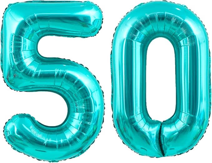 40 Inch Big Teal Blue Number 50 Foil 0-9 Mylar Helium Balloons | Large Digital by SULALABOO