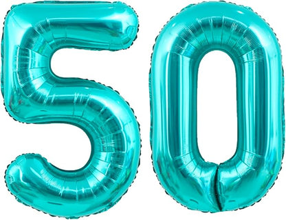 40 Inch Big Teal Blue Number 50 Foil 0-9 Mylar Helium Balloons | Large Digital by SULALABOO
