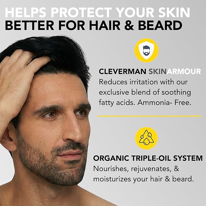 2X Pack Cleverman Hair & Beard Dye Kit for Men, All-in-One Reusable Mens Hair Color, Natural Gray Coverage, Ammonia-Free Beard Mustache Dye for Men (Jet Black)