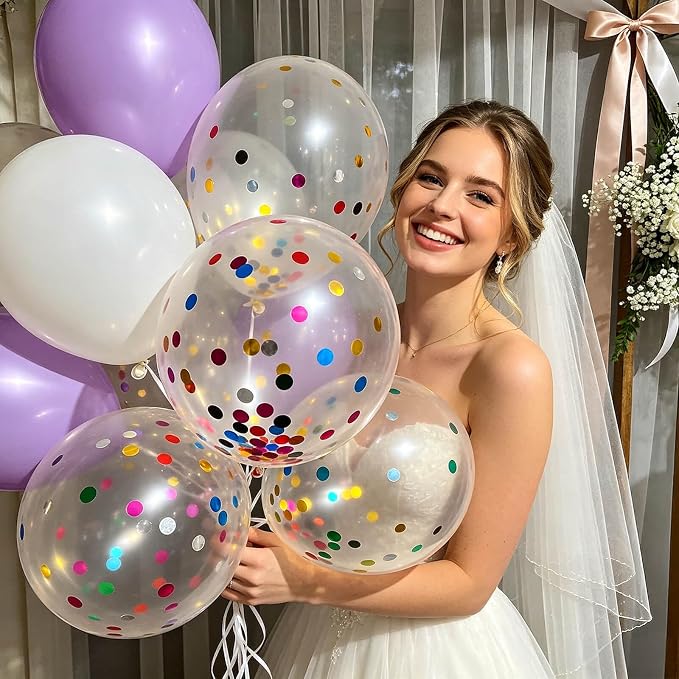 100pcs Rainbow Multicolor Confetti Balloons 12 inch | Clear Balloons Filled - Image 6