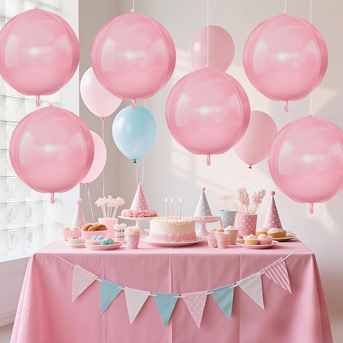 6Pcs Baby Pink Round Foil Balloons, 22inch Large 4D Helium Light Pink Mylar - Image 6
