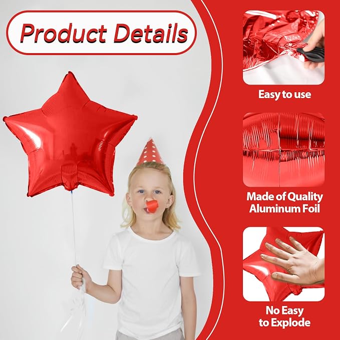 Red Blue Silver Star Foil Balloons, 18 Inch Red and Black Stars Balloons - Image 3