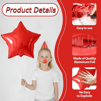 Red Blue Silver Star Foil Balloons, 18 Inch Red and Black Stars Balloons - Image 3