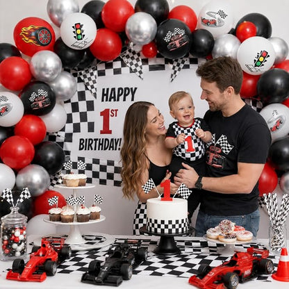 Race Car Balloons, 12 Inch Racing Car Latex Balloon | Red Black White Print - Image 5