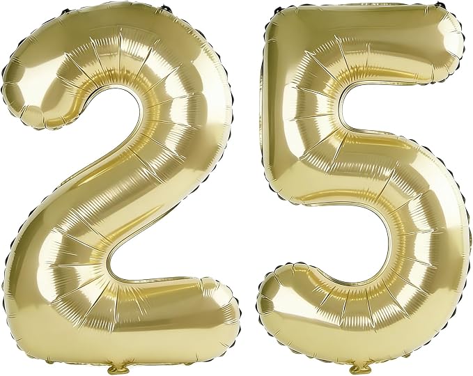 40 Inch Number 25 Balloons for 25th Birthday Party Decorations, 0-100 Champagne by FOBELEC